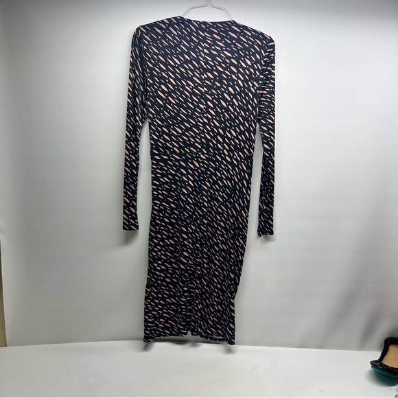 L. K. Bennett Dress  Sz 8 Wrap Gathered Long Sleeves V Neckline - Picture 6 of 10